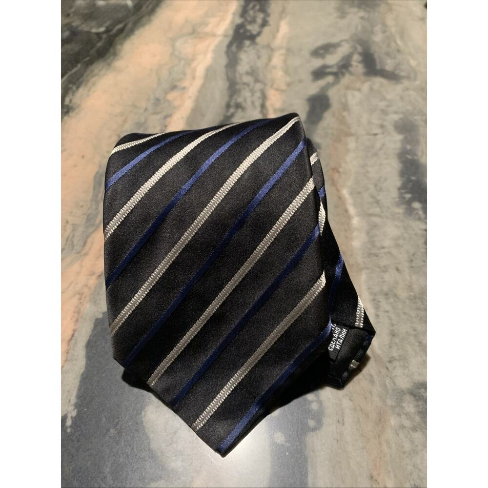 Hugo Boss Repp Tie Silk Black Made In Italy Striped